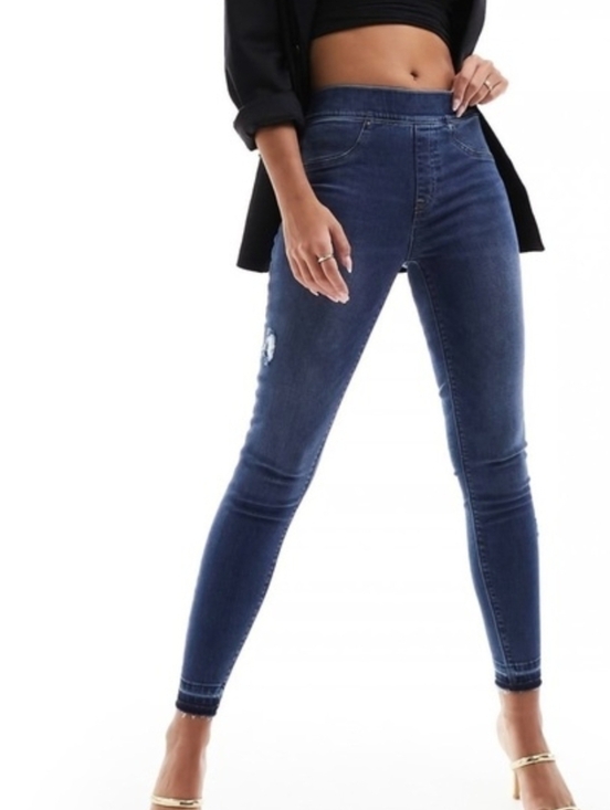 SPANX Denim - SPANX Distressed Ankle Skinny Jeans Womens Small Pull On Raw Hem Medium Wash